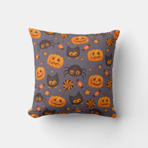 Cute Halloween Pattern Purple Background Cushion