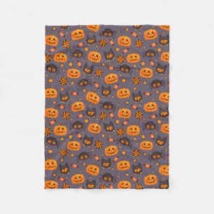 Cute Halloween Pattern Purple Background Fleece Blanket