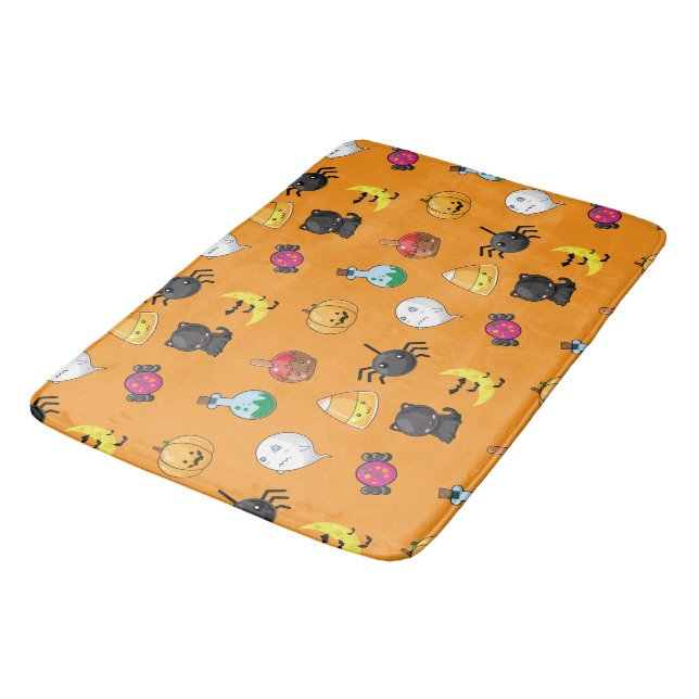 Cute Halloween Pattern with orange background Bath Mat (Angled)