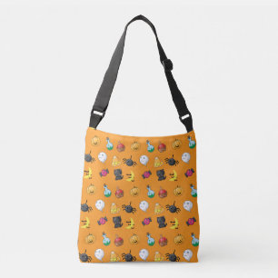 Cute Halloween Pattern with orange background Crossbody Bag