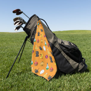 Cute Halloween Pattern with orange background Golf Towel