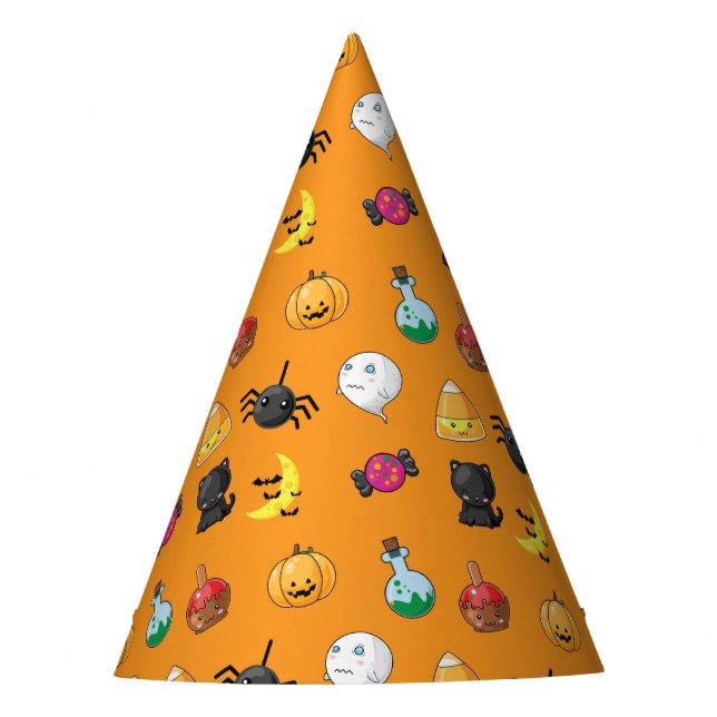 Cute Halloween Pattern with orange background Party Hat (Front)