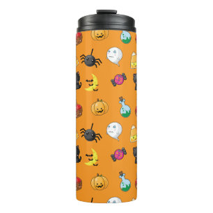 Cute Halloween Pattern with orange background Thermal Tumbler