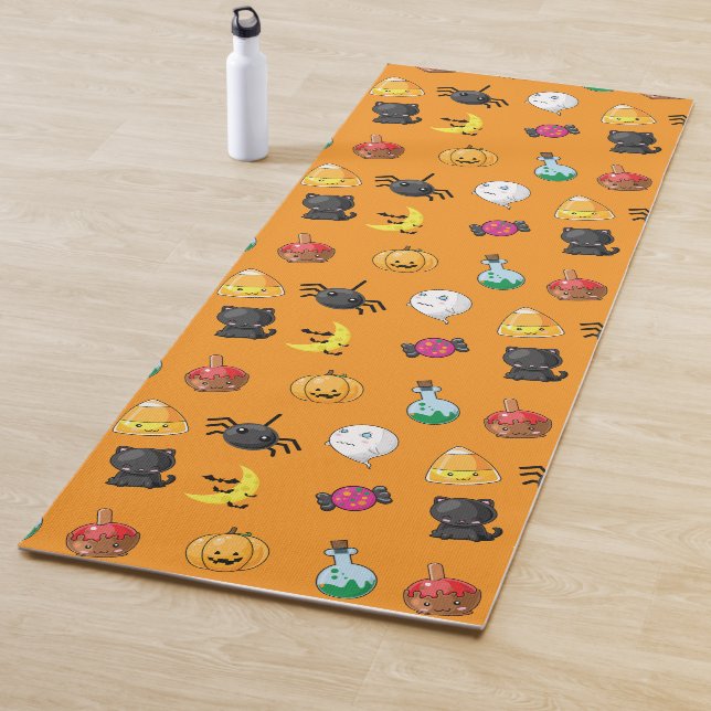 Cute Halloween Pattern with orange background Yoga Mat (In Situ)