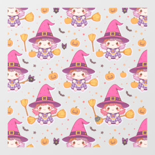 Cute Halloween Pattern with Pumpkins and witch