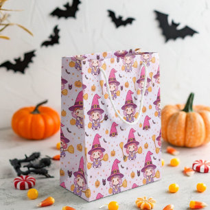 Cute Halloween Pattern with Pumpkins and witch  Large Gift Bag