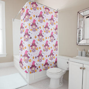 Cute Halloween Pattern with Pumpkins and witch  Shower Curtain
