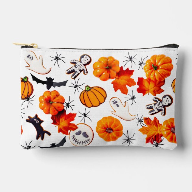 Cute Halloween Pattern with Pumpkins, Ghosts Accessory Pouch (Front)