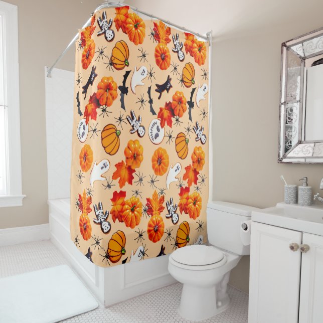Cute Halloween Pattern with Pumpkins, Ghosts Shower Curtain (In Situ)