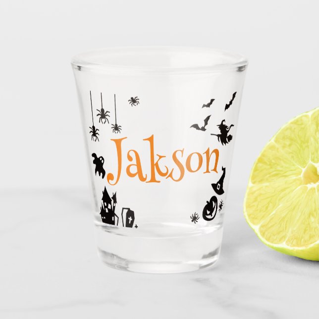 Cute Halloween Personalised Name Shot Glass  (Front)