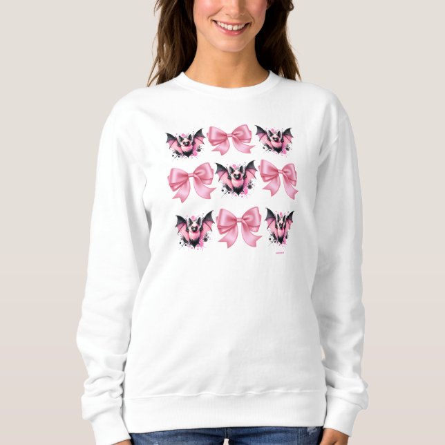 Cute Halloween Pink Bows & Bats Coquette  Sweatshirt (Front)