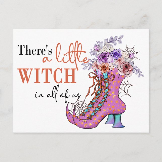 Cute Halloween Pink Witch Shoes Quote Postcard (Front)