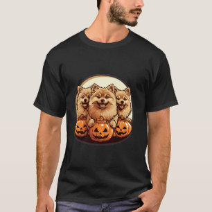 Cute Halloween Pomeranian Dogs Pumpkin Jack O Lant T-Shirt