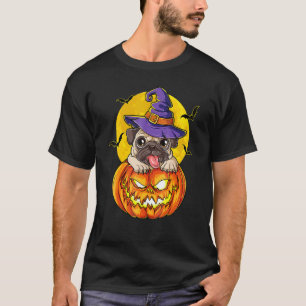 Cute Halloween Pug Dog Witch Hat Pumpkin For Kids T-Shirt