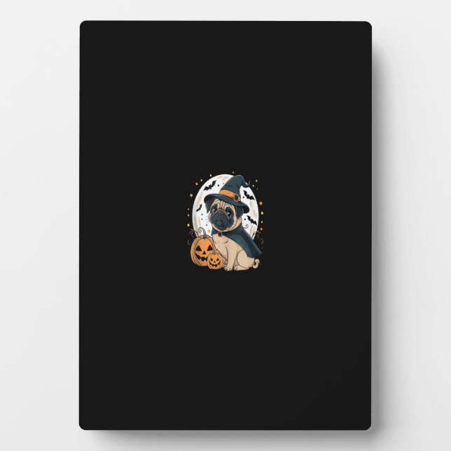 Cute Halloween Pug Love Witch Costume Dog Pumpkins Plaque (Front)