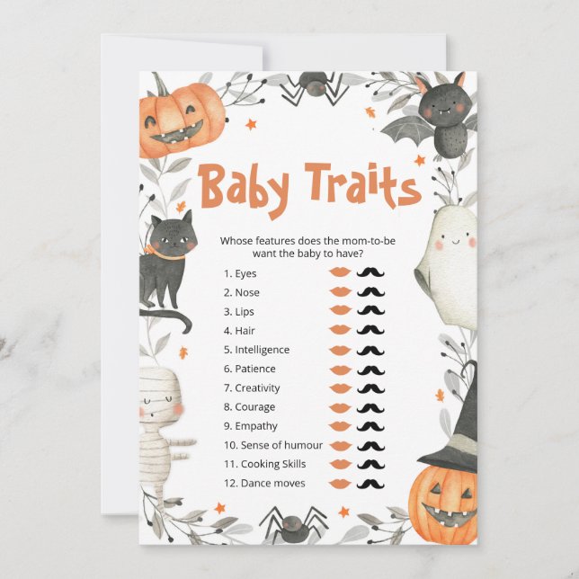 Cute Halloween Pumpkin Baby Traits Shower Game Invitation (Front)
