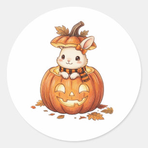 Cute Halloween Pumpkin Bunny - Cosy Fall Rabbit Ar Classic Round Sticker