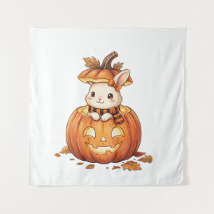 Cute Halloween Pumpkin Bunny - Cosy Fall Rabbit Ar Tapestry