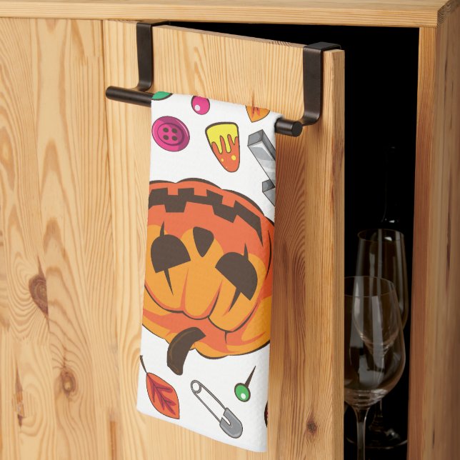 Cute Halloween Pumpkin & Candy Tea Towel (Thirds Fold)