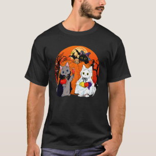 Cute Halloween Pumpkin Cats Drink Wine Costume Pa T-Shirt