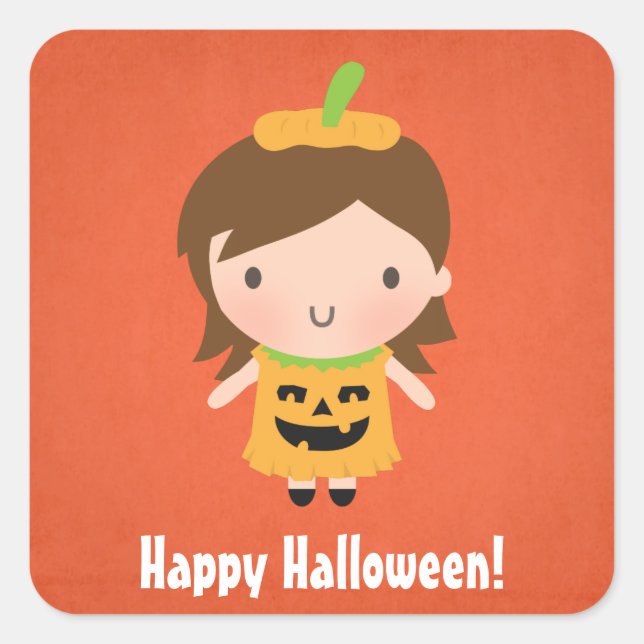 Cute Halloween Pumpkin Costume Girl  Square Sticker (Front)