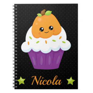 Cute Halloween Pumpkin Cupcake and Polka Dots Notebook