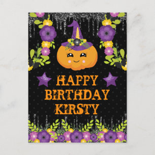 Cute Halloween Pumpkin Floral Happy Birthday Postcard