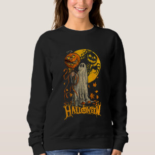 Cute Halloween Pumpkin Ghost Autumn Leaves Graphic Sweatshirt