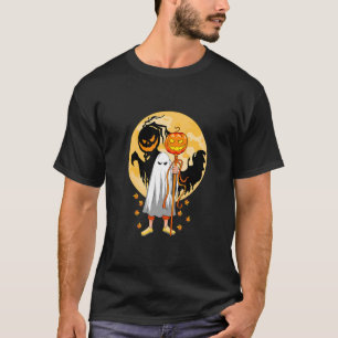 Cute Halloween Pumpkin Ghost Autumn Leaves Graphic T-Shirt