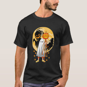 Cute Halloween Pumpkin Ghost Autumn Leaves Graphic T-Shirt