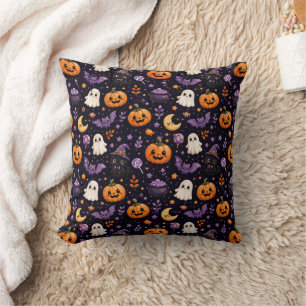 Cute Halloween Pumpkin Ghost Cat Bat Pattern Art Cushion