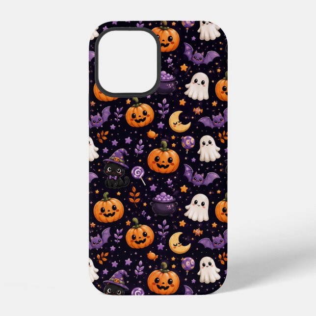 Cute Halloween Pumpkin Ghost Cat Bat Pattern Art iPhone Case (Back)