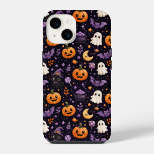 Cute Halloween Pumpkin Ghost Cat Bat Pattern Art iPhone 14 Case