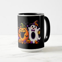 Cute Halloween Pumpkin Ghost Cat Bat Text Mark