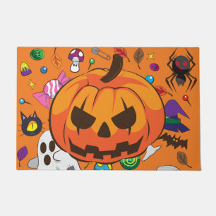 Cute Halloween Pumpkin & Ghost Doormat