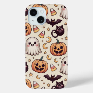 Cute Halloween Pumpkin Ghost Pattern   Kawaii iPhone 15 Case
