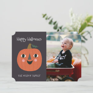 Cute Halloween Pumpkin Ghost Photo Card