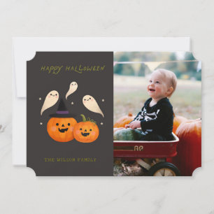 Cute Halloween Pumpkin Ghost Photo Card