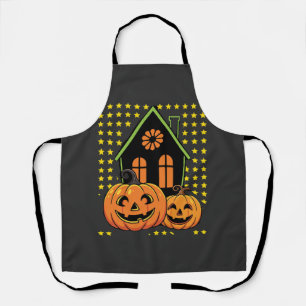 Cute Halloween Pumpkin Haunted House Star Apron