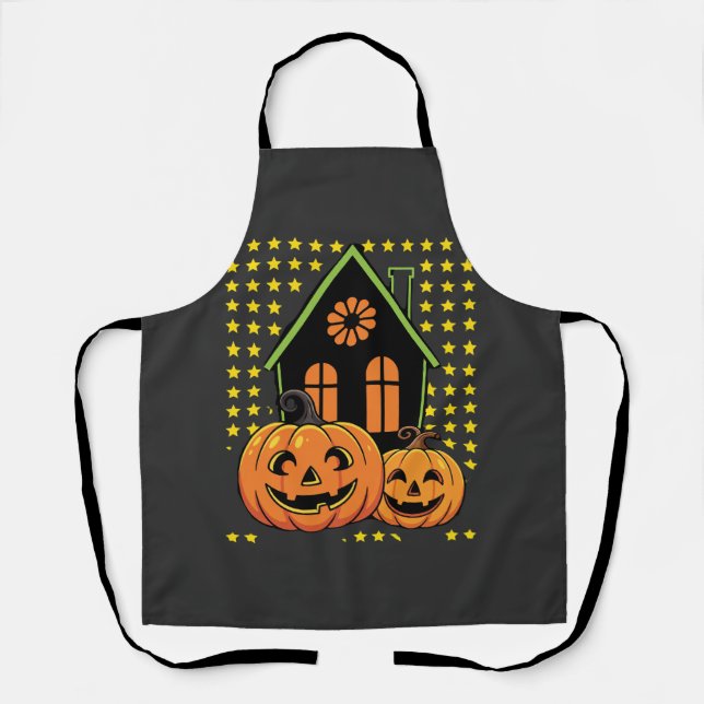 Cute Halloween Pumpkin Haunted House Star Apron (Front)
