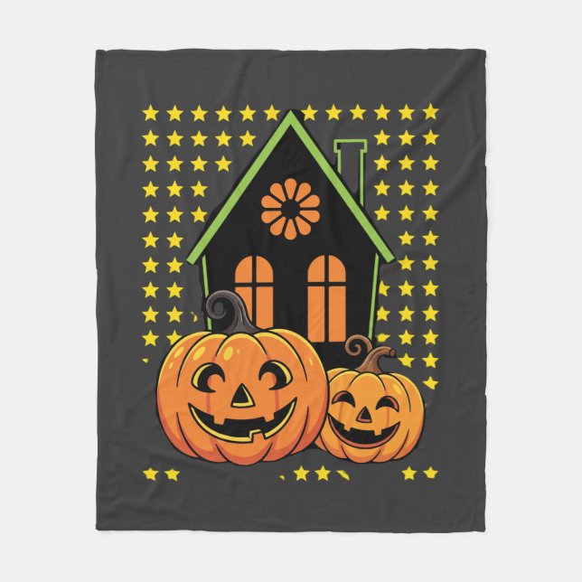 Cute Halloween Pumpkin Haunted House Star Fleece Blanket (Front)