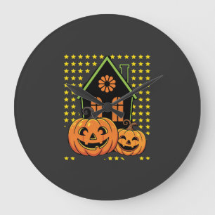 Cute Halloween Pumpkin Haunted House Star Large Clock