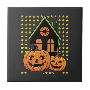 Cute Halloween Pumpkin Haunted House Star Tile