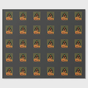 Cute Halloween Pumpkin Haunted House Star Wrapping Paper