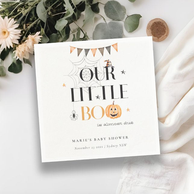 Cute Halloween Pumpkin Little Boo Baby Shower Napkin (Creator Uploaded)
