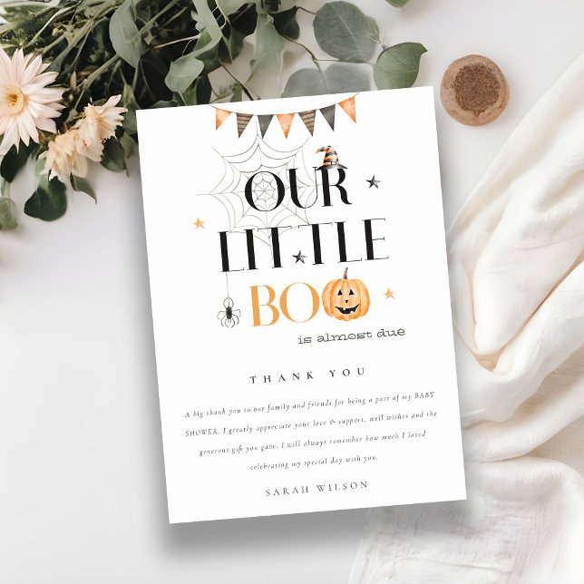 Cute Halloween Pumpkin Little Boo Baby Shower Thank You Card (Creator Uploaded)