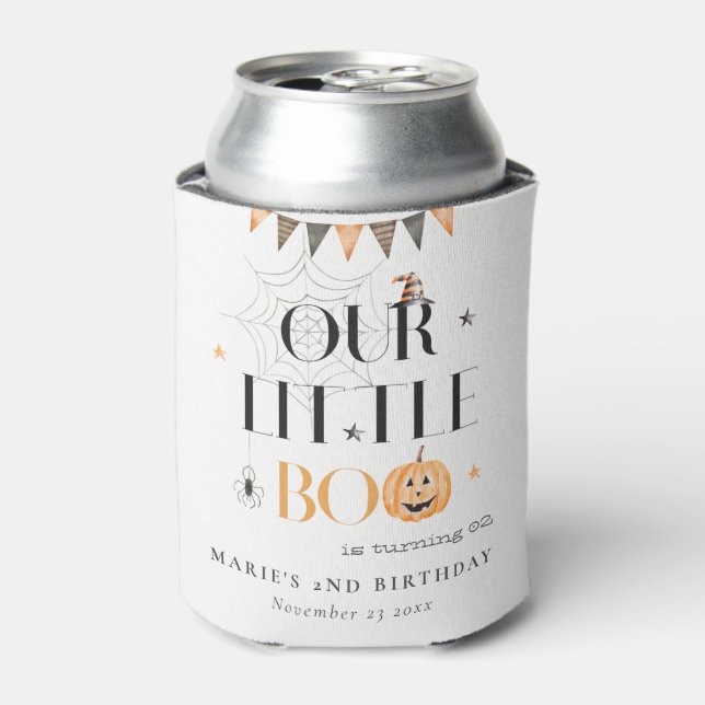 Cute Halloween Pumpkin Little Boo Kids Birthday Can Cooler (Can Front)