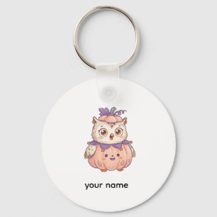 Cute Halloween Pumpkin Owl Personalised Key Ring