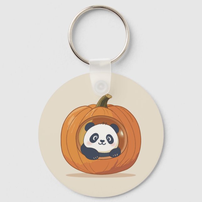 Cute Halloween Pumpkin Panda Key Ring (Front)