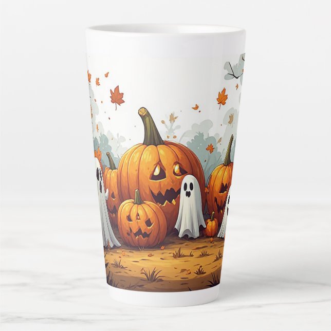 Cute Halloween Pumpkin Patch Ghosts 👻 Latte Mug (Front)
